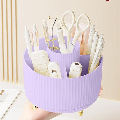 Pencil Pen Holder 5 Slots 360°Degree Rotating Pen Organizers for Desk Desktop Storage Stationery Supplies Cute Pencil Cup Pot Kids Desk Organizer for Office Home School（Purple 2）