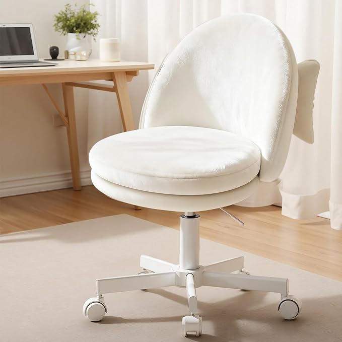 GTPLAYER Velvet Tall Office Chair with Wheels Vanity Chairs with Back, Versatile Height Use: Office to Bar Stools Small Ergonomic Comfy Armlees Computer Desk Chair with Bow Lumbar Pillow for Gift