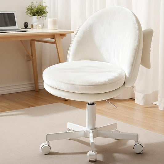 GTPLAYER Velvet Tall Office Chair with Wheels Vanity Chairs with Back, Versatile Height Use: Office to Bar Stools Small Ergonomic Comfy Armlees Computer Desk Chair with Bow Lumbar Pillow for Gift