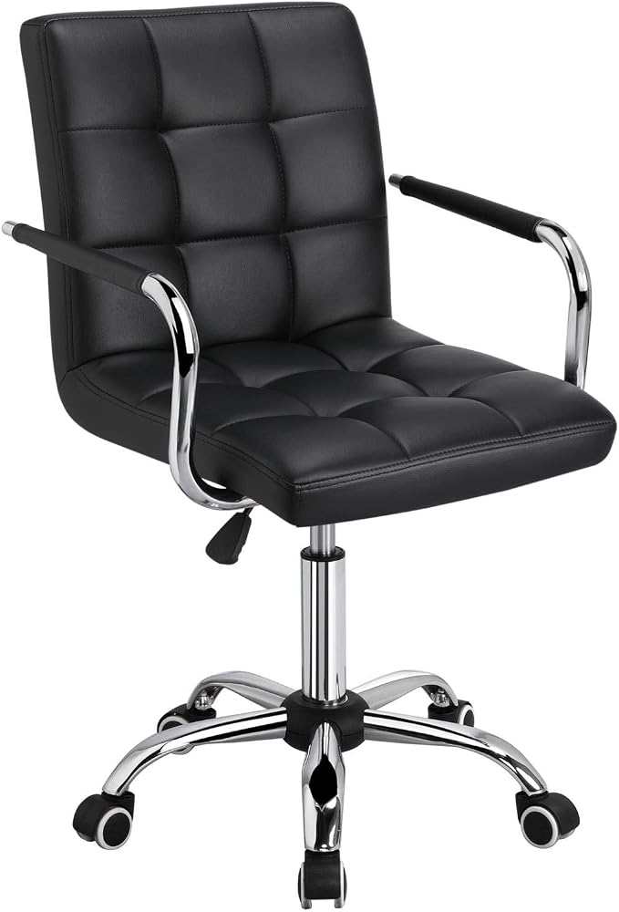 Topeakmart Home Office Chair Height Adjustable Desk Chair Mid Back PU Leather with 360° Swivel Large Seat with Wheels Black
