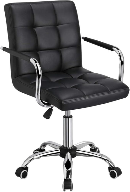 Topeakmart Home Office Chair Height Adjustable Desk Chair Mid Back PU Leather with 360° Swivel Large Seat with Wheels Black