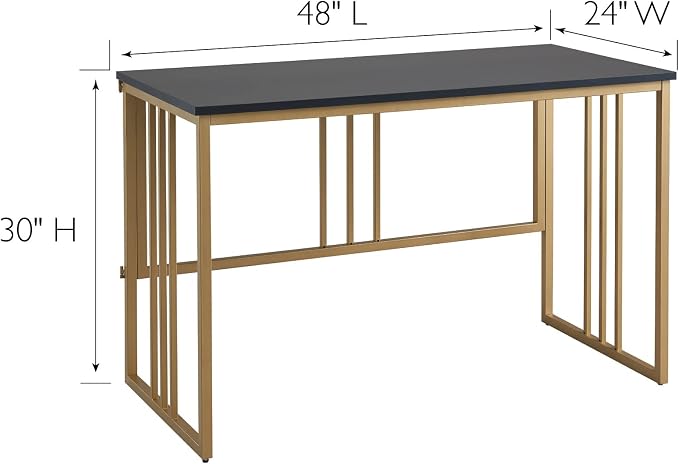 Leick Home Collapsible Slatted Mission Writing Computer Desk, Space Saving for Bedroom, Home Office, Small Spaces, Fully Assembled, Black/Gold, 70001-BLKGD