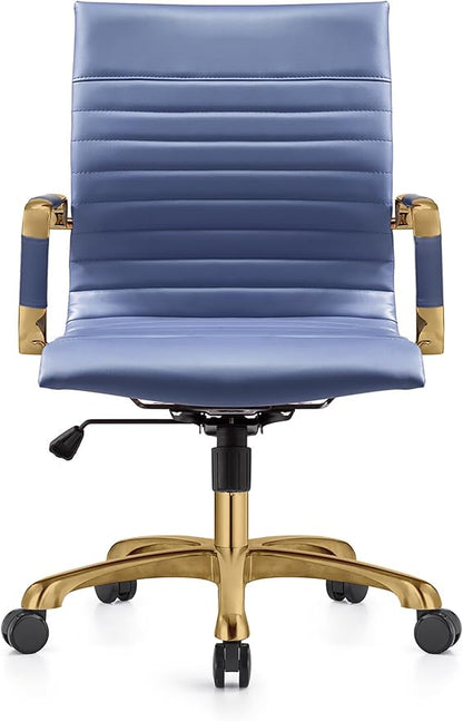 LeisureMod Harris Modern Ergonomic Executive Office Chair, High-Back Leather Conference Desk Chair with Adjustable Height, Tilt Control, 360° Swivel & Gold Frame for Home Office