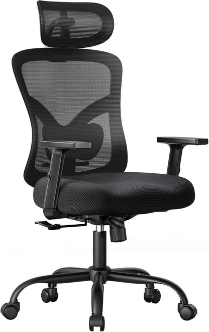 NOBLEWELL Ergonomic Office Chair with Padded Lumbar Support, 2D Headrest, Adjustable Armrests, Upgraded Contoured Seat Cushion, 130° Rocking Tilt, Computer Gaming Chair for Home Office