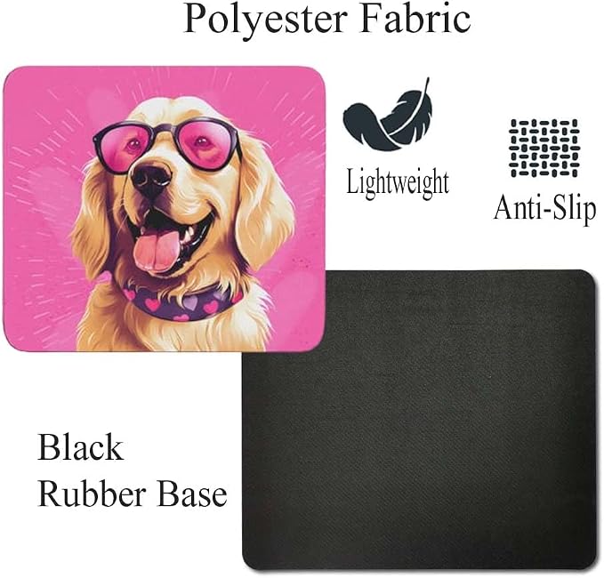 Pink Mousepad Glamour Dog Golden Retriever Mouse Pad for Home Office Gaming Working Desk Computer Desktop Accessories Non-Slip Rubber Mousepad for Dog Lovers