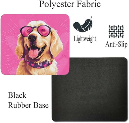 Pink Mousepad Glamour Dog Golden Retriever Mouse Pad for Home Office Gaming Working Desk Computer Desktop Accessories Non-Slip Rubber Mousepad for Dog Lovers