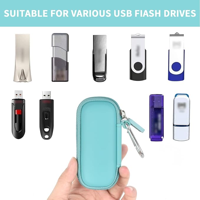 USB Flash Drive Case, SD Card Holder Compatible with Thumb Drive, Memory Cards, SDXC SDHC Storage Bag, Electronic Accessories Organizer for SanDisk for Samsung for Inland (Mint)