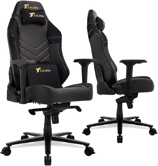 TTRACING Maxx Ergonomic Gaming Chair with 440 lbs Capacity | PU faux leather and velour seat for PC desk setup. Features stable aluminum base, 4D armrests, and 155° recline.