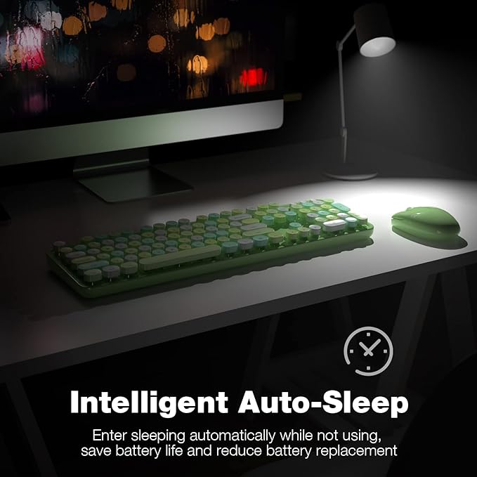 MOFII Wireless Keyboard and Mouse Combo, Retro Green 2.4GHz Full Size Colorful Keyboards with Round Keycaps, Cute Wireless Mouse for Laptop, PC, Chromebook, Smart TV, Computer, Windows