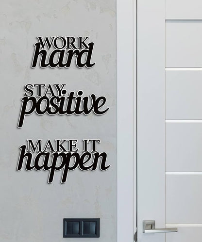 Putuo Decor Motivational Wall Decor Set of 3, Inspirational Wall Art “Work Hard Stay Positive Make It Happen” Positive Quotes Wall Decor for Home Office Dorm Classroom Decor