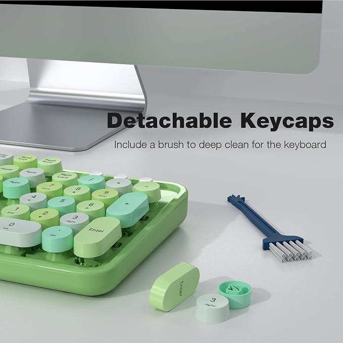 Dilter Wireless Keyboard and Mouse Combo, 104 Keys Full-Sized 2.4 GHz Round Keycap Colorful Keyboards, USB Receiver Plug and Play, for Windows, PC, Laptop, Desktop (Green Colorful)