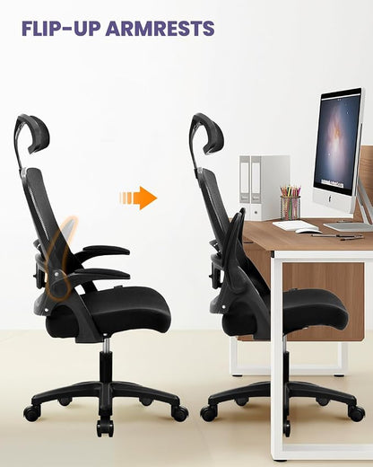 NEO Chair Office Desk Chair Gaming Computer High Back Support Mesh Comfy Seat with Adjustable Ergonomic Headrest Lumbar Rolling Flip-up Armrests and Wheels (Mesh Black)
