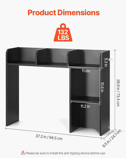 VEVOR Wood Desk Shelf, Desktop Bookshelf, Desk Storage Hutch with 6 Shelves, Office Countertop Organizer 3-Tier Display Rack, with Anti-Slip Feet Pads, for Office, Home & Dorm, Black