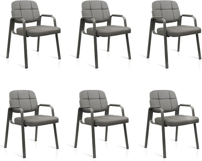 CLLATINA Waiting Room Chairs with Padded Arms Leather Guest Chair no Wheels for Office Reception and Conference Desk Gery, 6PK