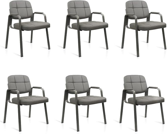 CLLATINA Waiting Room Chairs with Padded Arms Leather Guest Chair no Wheels for Office Reception and Conference Desk Gery, 6PK
