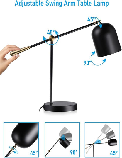 TORCHSTAR Adjustable Desk Lamp Aesthetic, AC 110-120V, Swing Arm Task Desk Lamp, Max 60W, E26 Base, Bulb Not Included, Metal Decor Desktop Lamp with On/Off Switch, for Work, Study, Home Office, Black