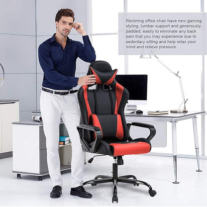 BestOffice High-Back Gaming Office Chair Racing Style Computer Desk Chair Ergonomic Executive Swivel Rolling Chair with Lumbar Support for Women, Men(Red)