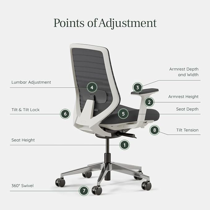 Branch Ergonomic Chair - A Versatile Desk Chair with Adjustable Lumbar Support, Breathable Mesh Backrest, and Smooth Wheels - Experience Optimal Comfort and Support - Graphite - White