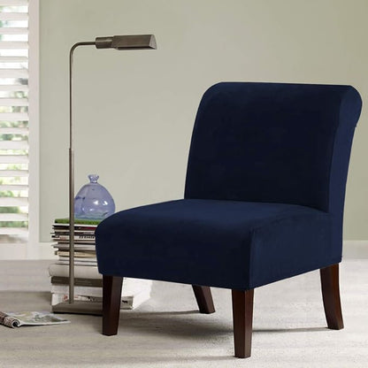 H.VERSAILTEX Armless Accent Chair Covers Thick Velvet Armless Chair Slipcovers High Stretch Chair Covers for Living Room Hotel Machine Washable Furniture Protector with Elastic Bottom, Navy