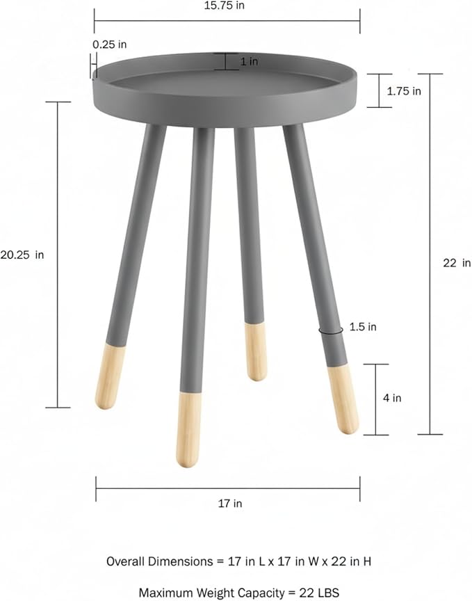 Lavish Home Round End Table Set of 2 – 17 Inch Small Round Side Table Set with Tray Tops and Color-Block Spindle Legs – Wooden Mid Century Modern Living Room Furniture (Gray)