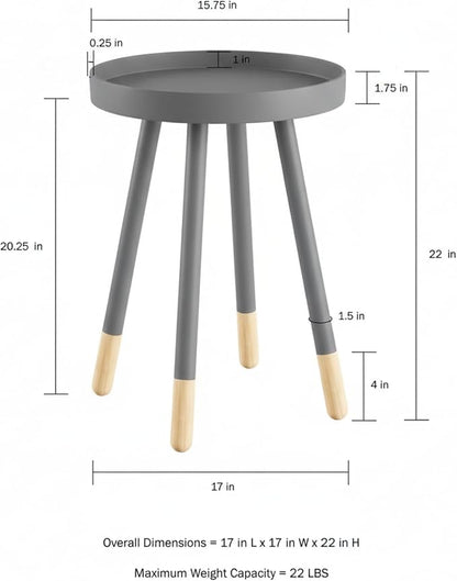Lavish Home Round End Table Set of 2 – 17 Inch Small Round Side Table Set with Tray Tops and Color-Block Spindle Legs – Wooden Mid Century Modern Living Room Furniture (Gray)
