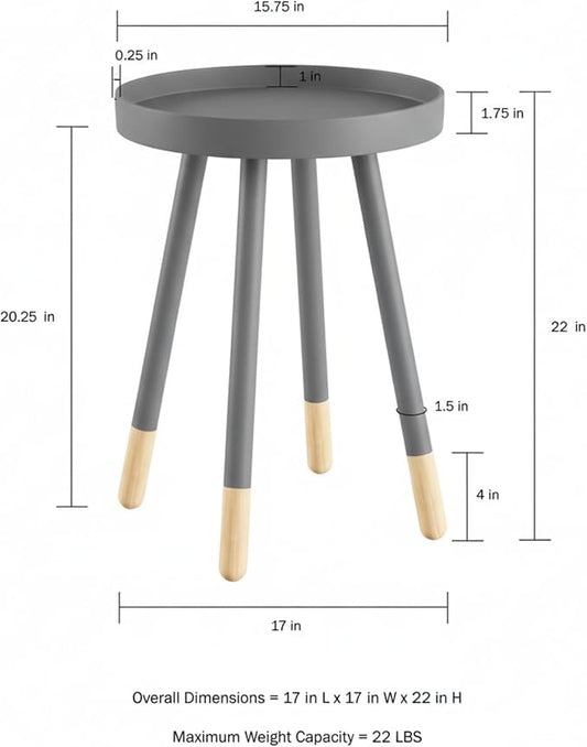 Lavish Home Round End Table Set of 2 – 17 Inch Small Round Side Table Set with Tray Tops and Color-Block Spindle Legs – Wooden Mid Century Modern Living Room Furniture (Gray)