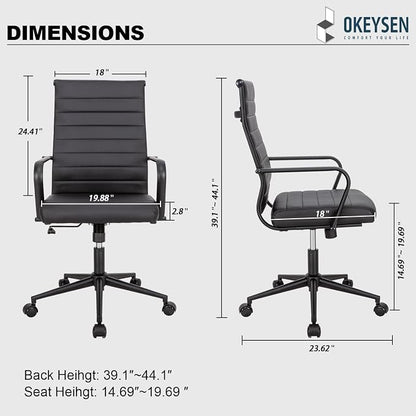Okeysen Black Office Chair, Ergonomic Leather Modern Office Chair, Executive Ribbed Height Adjustable Swivel Rolling Chair for Home Office.