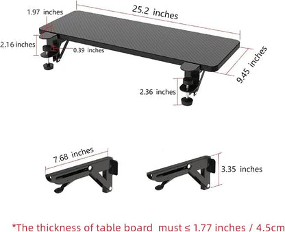Desk Extender 25.2" x 9.45" Ergonomic Computer Table Extension Arm Support Collapsible Keyboard Tray for Square Tabletop - Carbon Fiber