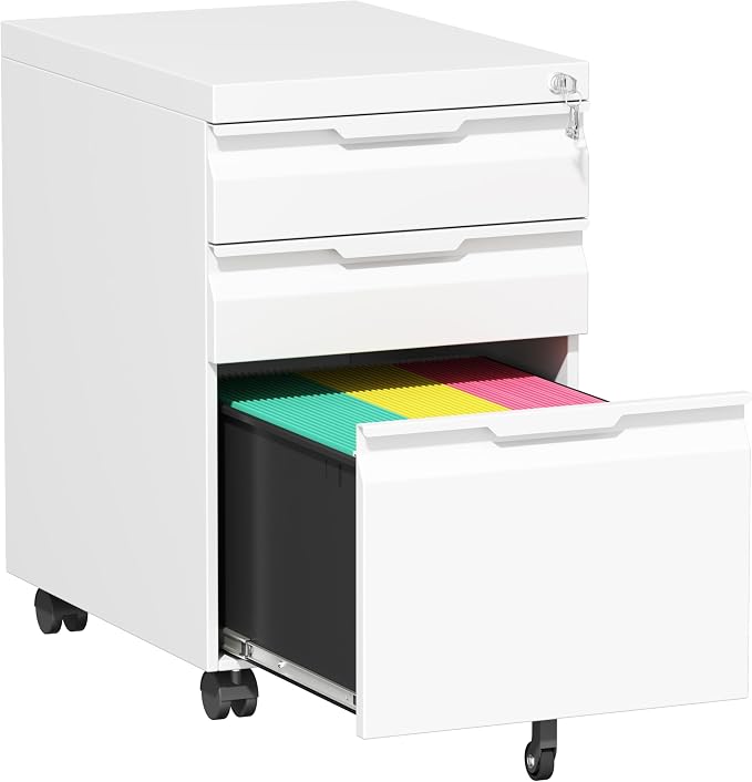 Bestoo Mobile File Cabinet with Lock, 3 Drawer Filing Cabinet, Under Desk Metal Rolling Filing Cabinets for Home Office, Fits Letter/Legal/A4 Size File, Easy Assembly