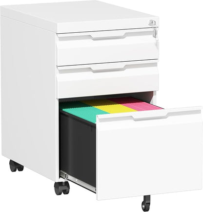 Bestoo Mobile File Cabinet with Lock, 3 Drawer Filing Cabinet, Under Desk Metal Rolling Filing Cabinets for Home Office, Fits Letter/Legal/A4 Size File, Easy Assembly