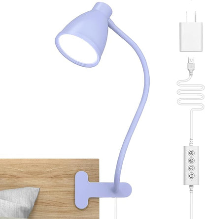 BOHON Desk Lamp with Clamp Clip on Light 5 Color 10 Brightness Lilac Purple | 10W 38 LED Flexible Gooseneck Clip Lamp, Auto Off Timer, Desk Lights for Office Home Bed Bedside Reading