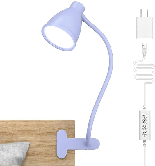 BOHON Desk Lamp with Clamp Clip on Light 5 Color 10 Brightness Lilac Purple | 10W 38 LED Flexible Gooseneck Clip Lamp, Auto Off Timer, Desk Lights for Office Home Bed Bedside Reading
