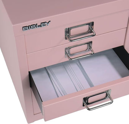 Bisley 5-Drawer Steel MultiDrawer Cabinet - Palest Pink | Chrome Pull Handles with Label Holders, Powder-Coated Steel, Removable Drawers, Desktop Storage, Labels Included