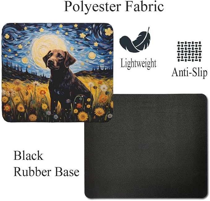Tubbie Prints Starry Night Dog Mouse Pad for Computer Laptop Home Office Gaming Working Desk Desktop Accessories Non-Slip Rubber Mouse Pad for Dog Lovers (Labrador)