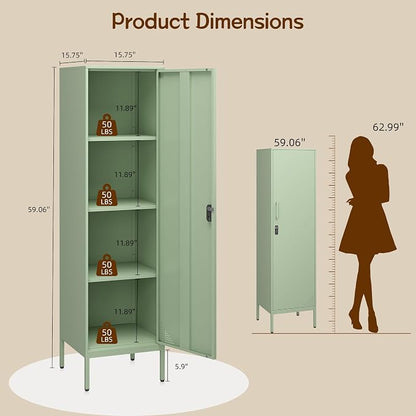 Locker Storage Cabinet with Adjustable Shelves and Door(Green) | Metal Lockable Storage Cabinet for Kitchen Pantry Home Office Bathroom School Dormitory