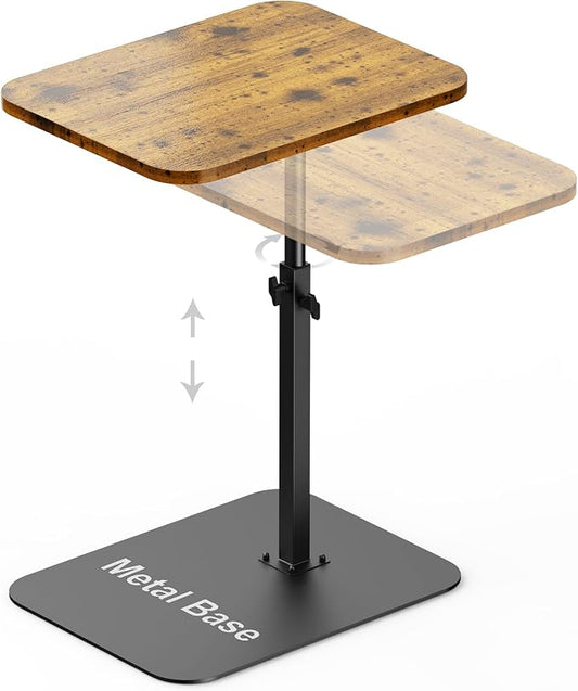 HzTinT Large Tv Tray Side Table Sofa Tray for Couch Heavy Metal Base Swivel/Adjustable Height, Sofa Bed Bathroom Study TV Tray C Shaped End Table Food Snack Trays for Eating