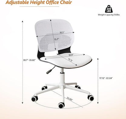 Home Office Chair, Armless Mid-Back Computer Desk Chair with Breathable Backrest and Padded Cushion, Height Adjustable Swivel Ergonomic Task Chair for Home, Work, Study
