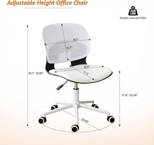 Home Office Chair, Armless Mid-Back Computer Desk Chair with Breathable Backrest and Padded Cushion, Height Adjustable Swivel Ergonomic Task Chair for Home, Work, Study