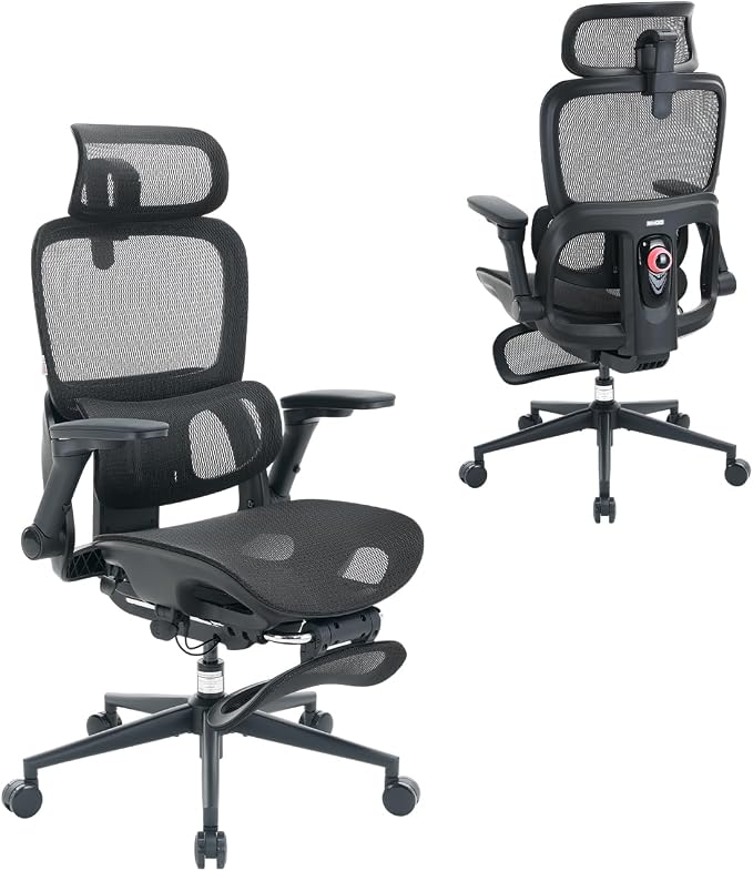 SIHOO B300 PRO Comfy Ergonomic Office Chair with FOOTREST, Mesh Computer Chair with 360° FILP-up 6D Armrests, 135° Reclining, Breathable Desk Chair for Home Office, Holds 300 LBS-White