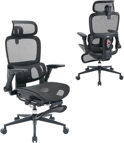 SIHOO B300 PRO Comfy Ergonomic Office Chair with FOOTREST, Mesh Computer Chair with 360° FILP-up 6D Armrests, 135° Reclining, Breathable Desk Chair for Home Office, Holds 300 LBS-White