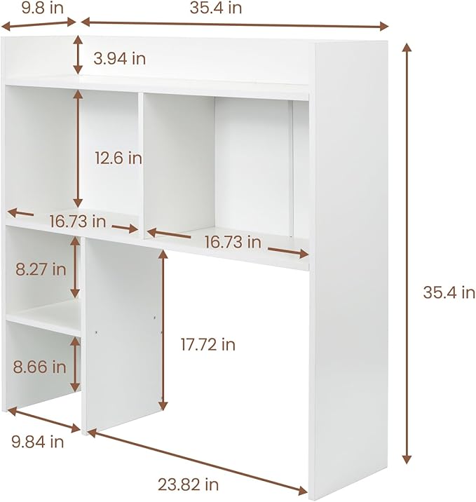 Desktop Bookshelf 36" Tall, White Desk Hutch for Dorm Computer Desk, 4-Tire Wood Desk Shelf Storage Organizer for Office Home
