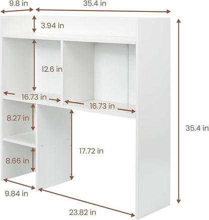 Desktop Bookshelf 36" Tall, White Desk Hutch for Dorm Computer Desk, 4-Tire Wood Desk Shelf Storage Organizer for Office Home
