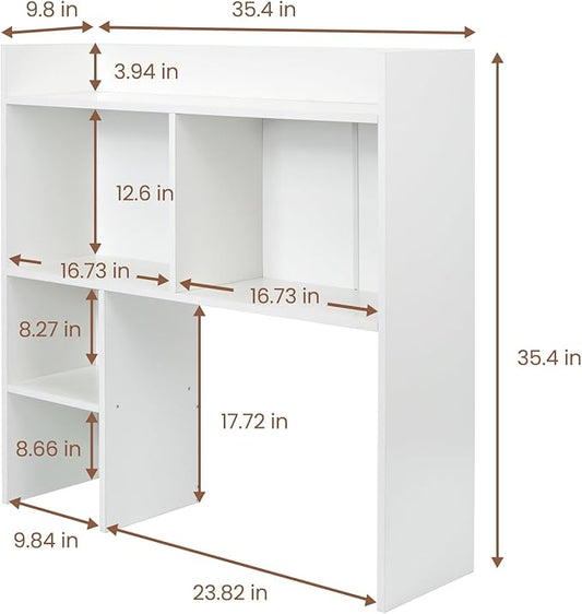 Desktop Bookshelf 36" Tall, White Desk Hutch for Dorm Computer Desk, 4-Tire Wood Desk Shelf Storage Organizer for Office Home