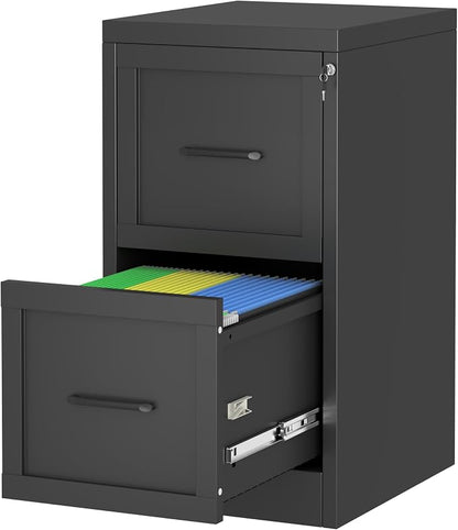 Small Metal 2-Drawer File Cabinet, Under-Desk Filing Cabinet, Black | Locking, Adjustable Hanging Rail, Fit A4, FC, Letter, Hanging File Folders for Home Office Storage Organization, 1PS