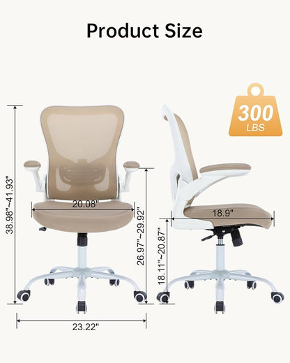 Ergonomic Office Chair,PU Leather Swivel Desk Chair with Lumbar Support,Adjustable Height Executive Task Chair with Flip-Up Armrests,Comfy Coumputer Chair for Home Office(Khaki)