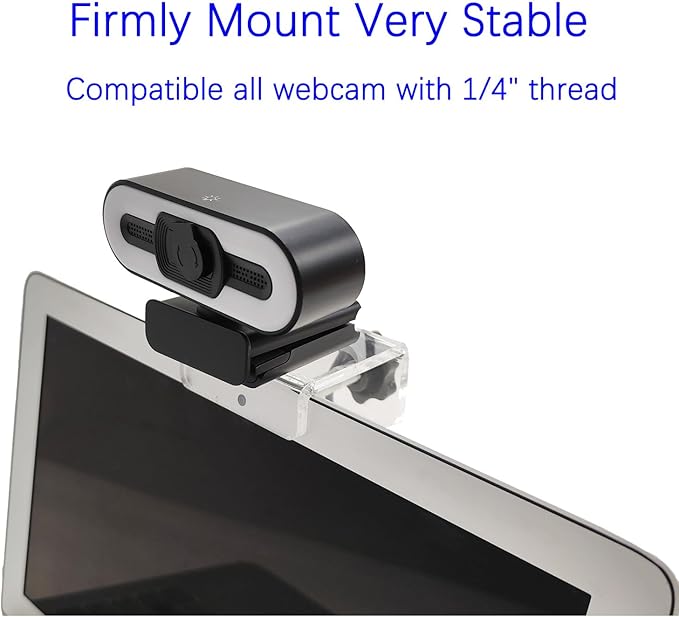 Webcam Mount for Monitor, Compatible with Logitech and other Webcams with 1/4'' Thread, Acrylic Clear Mount on Monitor or Laptop Won't Blcok Screen, Adjustable Mount Fit All Thickness Monitor
