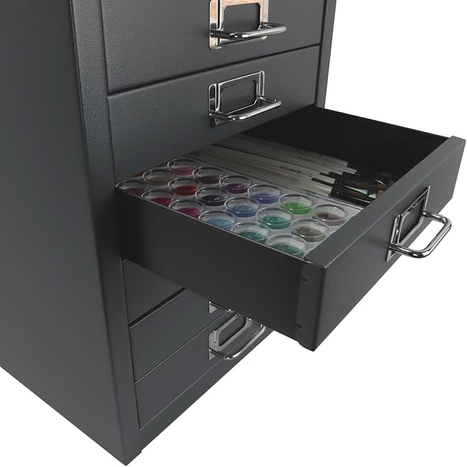 Bisley 10-Drawer Steel MultiDrawer Cabinet - Anthracite Grey | Chrome Pull Handles with Label Holders, Powder-Coated Steel, Removable Drawers, Fits Under Most Desks, Labels Included
