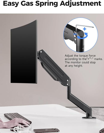 Suptek Single Monitor Mount,Adjustable Gas Spring Monitor Arm Desk Mount Stand Fits 17 20 22 23 24 26 27 32 33 35 36 inch,Holds up to 25 lbs, Black(MD9)