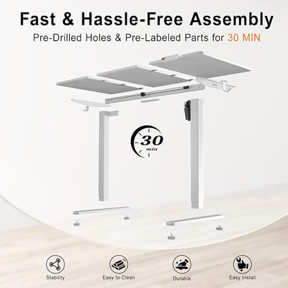 Electric Height Adjustable Desk, 55x24 Inches Standing Desk with 3 Memory Presets & Child Lock, Quiet Motor, Industrial Steel Frame, for Content Creator Desk, White