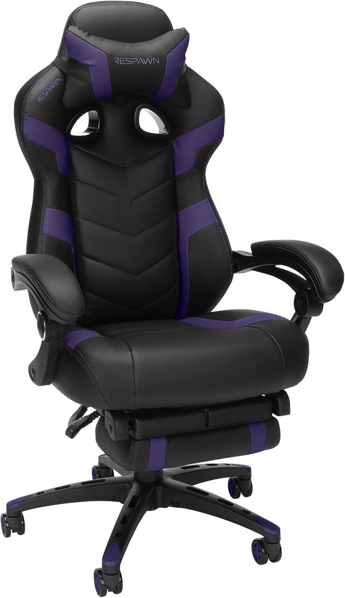 Respawn 110 Pro Ergonomic Gaming Chair with Footrest for Adults - Comfortable Office Gaming Recliner with Lumbar Support and Headrest, Racing Style Video Game Chairs for Computer Gamer - Purple
